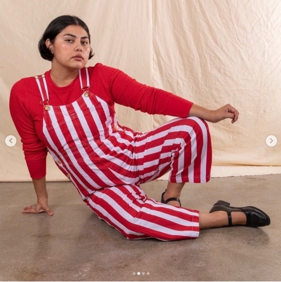 Big Bud Press Overalls in Red White Circus Stripe Womens 4XL - Picture 1 of 6